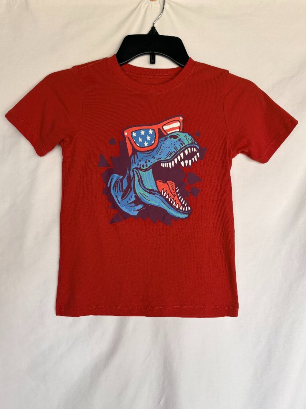 Wonder Nation 4th of July Dinosaur Baby Tee Red Kids S 6-7 Patriotic